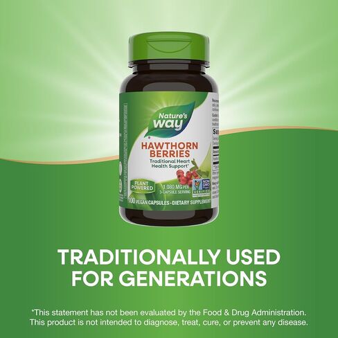 Nature's Way Herbal Hawthorn Berries، دعم صحة القلب التقليدي*، 100 كبسولة نباتية (قد تختلف التعبئة) in Kuwait