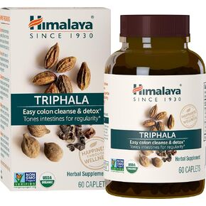 Himalaya Organic Triphala, 2 Month Supply, for Colon Cleanse, Detox & Occasional Constipation, USDA Certified Organic, Non-GMO, Gluten-Free, Extract & Powder Herbal Supplement, 688 mg, 60 Caplets in Kuwait