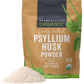 Viva Naturals Organic Psyllium Husk Powder, 24 oz - Finely Ground, Unflavored Plant Based Superfood - Good Source of Fiber for Gluten-Free Baking, Juices & Smoothies - Certified Vegan, Keto and Paleo
