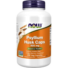 NOW Foods Supplements, Psyllium Husk Caps 500 mg, Non-GMO Project Verified, Natural Soluble Fiber, Intestinal Health*, 200 Veg Capsules