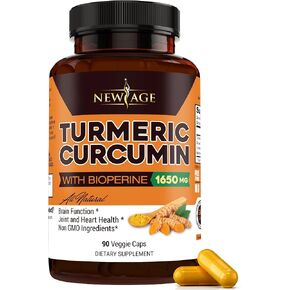 NEW AGE Turmeric Curcumin with Bioperine Capsules - Natural Joint & Healthy Overall Support with 95% Standardized Curcuminoids - Non-GMO, Gluten Free 180 Count (Pack of 2)