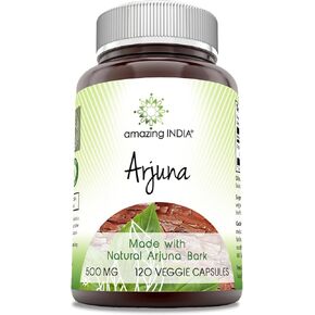 Amazing India Arjuna (Made with Natural Arjuna) 500 Mg 120 Veggie Capsules Supplement | Non-GMO | Gluten Free