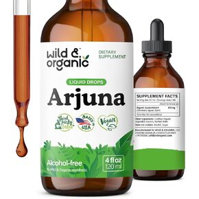 Wild & Organic Arjuna Bark Tincture - Overall Well-Being Supplement - Alcohol-Free Arjuna Extract Drops - Terminalia Arjuna Bark - No Sugar & Additives, Non-GMO - 4 fl oz
