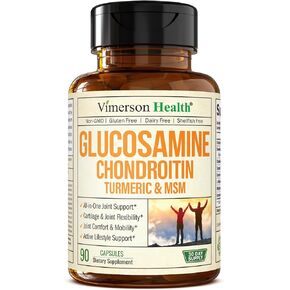 Glucosamine Chondroitin MSM and Turmeric Supplement - Joint Support Supplement for Women & Men with Boswellia & Glucosamine Sulfate 1500 mg. Used for Cartilage & Joint Health & Flexibility 90 Capsules