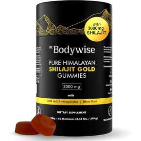 Be Bodywise Pure Himalayan Shilajit Gummies Gold I Lab Tested I No Added Sugar I Ashwagandha, Gokshura| Fulvic Acid & 85+ Trace Minerals I for Men, Women I Non-GMO I 100% Natural & Organic I 60 Gummy
