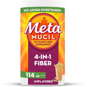 Metamucil, Unflavored Psyllium Husk Powder Fiber Supplement, Plain wih No Added Sweeteners, 4-in-1 Psyllium Husk Fiber Powder for Digestive Health, #1 Doctor Recommended Fiber Brand, 114 teaspoons