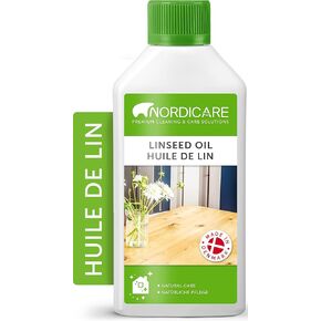 Nordicare Linseed Oil for Wood - 100% Pure & Natural Linseed Oil for Entire Indoor Area - Food-Safe Raw Linseed Oil for Wood Furniture - Underlines the Original Wood Structure - Made in Denmark (34oz)