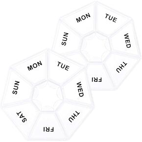Sibba 7 Day Pill Organizer, 2 Pcs Medicine Pill Box, Daily Pill Holder, Portable Travel Pill Container Holder for Pocket or Purse, Medicine Planner for Vitamins Fish Oil, Supplements (Black, Clear)