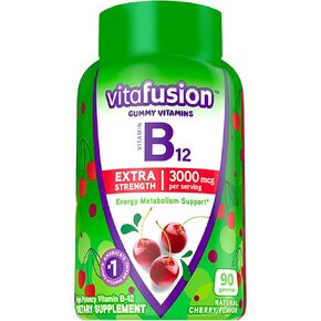 Vitafusion Extra Strength Vitamin B12 Gummy Vitamins for Energy Metabolism Support and Nervous System Health Support, Cherry Flavored, America’s Number 1 Brand, 45 Day Supply, 90 Count