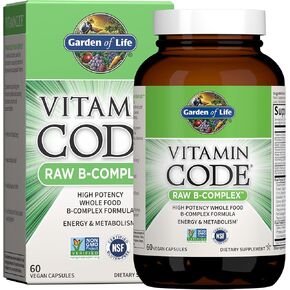Garden of Life Raw B Complex - Vitamin Code - 60 Vegan Capsules, High Potency Vitamins for Energy & Metabolism with B2 Riboflavin, B1, B3, B6, Folate, B12 as Methylcobalamin & Biotin Plus Probiotics