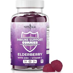 NEW AGE Immune System Support Gummies - Sambucus Black Elderberry Gummies with Vitamin C and Zinc (Immune Support 120 Gummies)