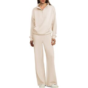 ANRABESS Women 2 Piece Outfits Sweatsuit Quarter Zip Sweatshirt Wide Leg Sweatpants Matching Lounge Set Travel Tracksuit in Saudi Arabia