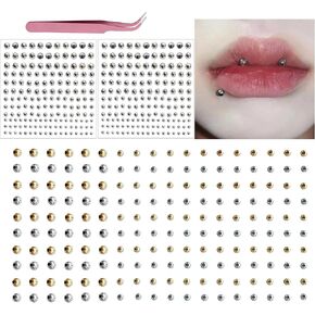 Face Gems Lip Stud, Fake Piercings Nose Stud、Eyebrow Stud,Fake Piercing Belly Stud,Silver button sticker suitable for all kinds of makeup，like cool punk 、Y2K(silver golden)