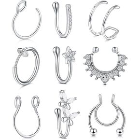 Zolure Fake Nose Ring Fake Septum Fake Nose Stud Nose Cuff Clip on Faux Nose Piercing Jewelry for Non Pierced Nose
