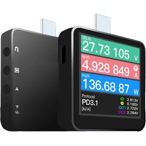 Latest Version Supports USB PD3.1 Power-Z KM003C Portable USB-C Fast Charging Tester PD3.1 QC5.0 Digital Voltmeter & Ammeter Power Bank Tester (Up to 50V)