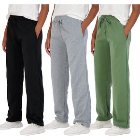 Real Essentials 3 Pack: Women's Relaxed Fit Fleece Open Bottom Sweatpants - Casual Athleisure (Available in Plus)