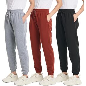 Real Essentials 3 Pack: Women's Fleece Jogger Sweatpants (Available in Plus Size)