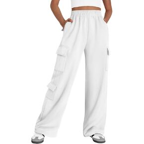 AUTOMET Womens Cargo Sweatpants Wide Leg Fleece Lined Y2k Pants Fall Winter Baggy Joggers with Pockets