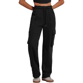 ABOCIW Women's Fleece Lined Wide Leg Sweatpants Elastic High Waisted Baggy Athletic Joggers Pants with Pockets