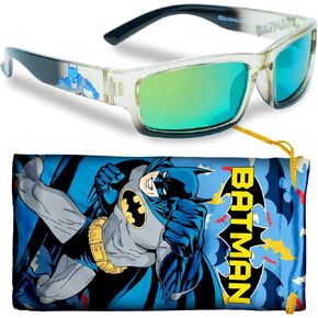 DC Batman Black Tinted Sports Wrap Kids Sunglasses - Stylish & Durable UV-Protective Batman Sunglasses w/t Soft Carrying Case - Officially Licensed