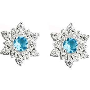 SLUYNZ Solid 925 Sterling Silver Sparkling Blue Crystal Snowflake Earrings Stud for Women Teens Pretty Snowflake Stud Earrings