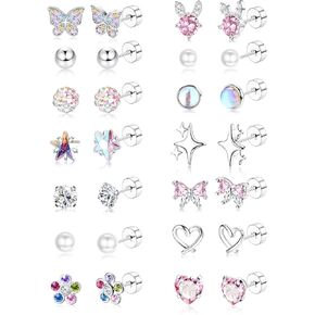 BESTEEL Hypoallergenic Earrings for Girls Ages 8-12, Screw Back Stud Earrings for Kids, Cute Flat Back Surgical Steel Earring for Little Girl Sensitive Ears, Tiny Screwback Toddler Earrings Set