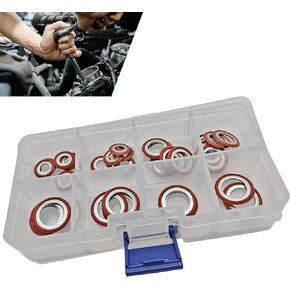 30 PCS Car A/C System Compressor Gasket Seals, High Temperature Air Conditioning Compressor Port Gasket Seal Washer Kit, Vehicle Modification Replacement Accessories, for Most Cars (Red)