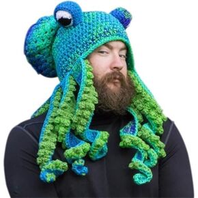 Knitted Winter Hat Squid Knit Beanie Novelty Octopus Hat Crochet Hats for Women & Men, Hand Knitted Beanies Hat Soft and Warm Winter Beanies Green