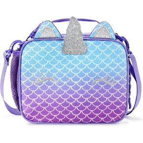 mibasies Kids Insulated Lunch Box for Girls Rainbow Unicorn Lunch Bag for School (Pink Blue Rainbow)
