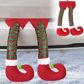 PAMASE Elf Leg for Car Trunk - Christmas Car Decoration, Rear Side Window Exterior Accessories Decor, Xmas Creative Gifts Stuffed Santa Claus Feet, Green Elf Boots Sticking Out of Trunk