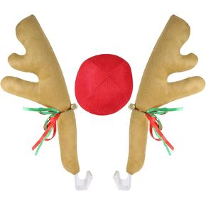 Christmas Decoration Reindeer Antlers for Cars Red Nose Rudolph Christmas Decor Kit for Car Pickup Truck Vehicle Exterior Christmas Decor Auto Accessories