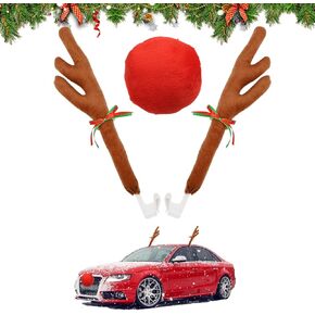 zxbaers Car Reindeer Antler & Nose, Christmas Decorations for Car Rudolph Reindeer Jingle Bell Christmas Costume Auto Accessories Xmas Gift Set