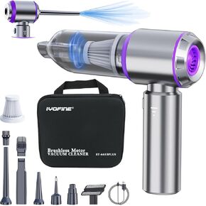 Car Vacuum Portable Cordless 21000PA High Power Mini Vacuum Cleaner 4-in-1 Compressed Air Duster & Air Blower & Pump Hand Held Vacuum with Brushless Motor for Car, Home, Office (Purple)
