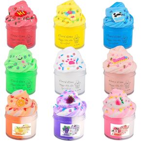 Butte Slime Kit Mini 8 Pack Party Favor for Kids,Strawberry, Grape, Pineapple Cake Charms,Color and Texture Experience,Stress Relief Toy for Girls and Boys
