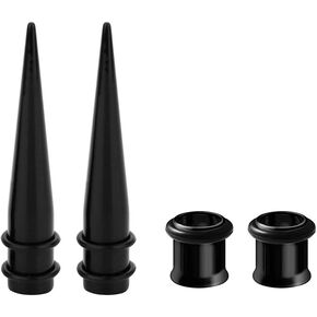 HEKEUOR 9MM Ear Stretching Kit Body Jewelry 2 Black Acrylic Tapers + 2 Steel Tunnels