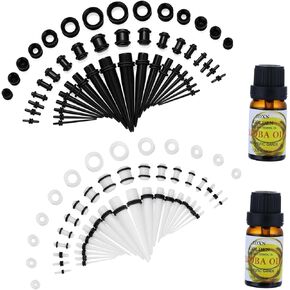 JDXN 102 Pieces Acrylic Ear Stretching Kit Aftercare Jojoba Oil Tapers Plugs Silicone Tunnels Gauges Expander 14G-00G Jewelry 50 Pieces Set Body Piercing Jewelry For Women men