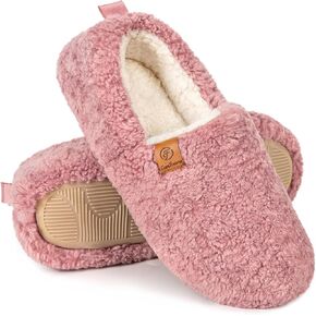 EverFoams Women’s Soft Curly Full Slippers Memory Foam Lightweight House Shoes Cozy Loafer with Polar Fleece Lining