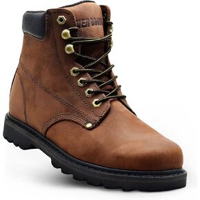 Work Boots for Men Soft Toe – 6inch Leather Boots for Construction Rubber Sole Working botas de trabajo para hombre, “Tank" Workboots