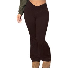 GORGLITTER Women's Plus Size V Cross Waist Leggings High Waisted Bootcut Flare Pants