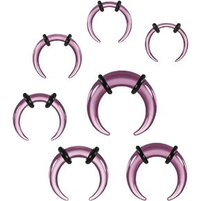 7Pcs Glass Septum Stretching Kit Set - C Shape Pincher Tapers with O-Rings, 14G to 2G, Buffalo Septum Retainers Rings for Nose & Ear Piercing Jewelry