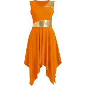 Womens Praise Dance Dress V-Neck Sleeveless Liturgical Worship Dress Lyrical Contemporary Dance Costumes