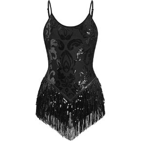 IBAKOM Women Sexy Sequins Fringe Bodysuit Sparkly Tassel Latin Jazz Dance Acrobat Costume Adult Trapeze Artist Rave Outfits