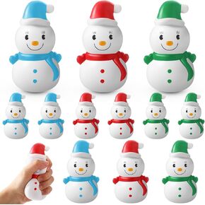 Poen 12 Pcs Christmas Squeeze Snowman Stress Christmas Stress Ball Cute Novelty Squeeze Stress Relief Sensory Toys Christmas Party Favors for Goodie Bag Filler Stocking Stuffers Gifts