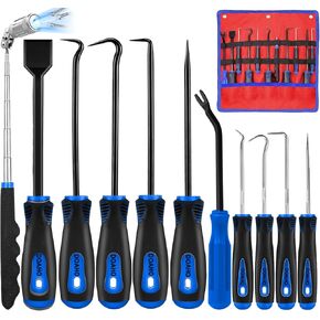 13 Pcs Mechanic Hook and Pick Tool Set with Auto Clip Removal Plier Rivets Puller Telescoping Magnetic Pickup Gasket Scraper for Automotive Repair