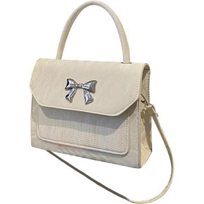 MakeMeChic Women's Bow Knot Handle PU Leather Satchel Bags Single Strap Flap Shoulder Handbags
