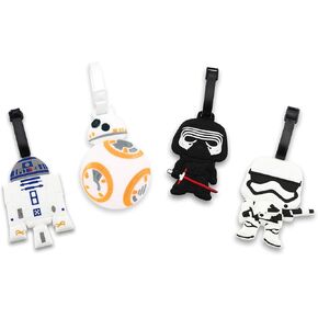 مجموعة مكونة من 4 قطع من ملصقات تعريف أمتعة السفر من السيليكون من Kylo Ren BB8 Stormtrooper R2D2 من Star Wars Kylo Ren BB8 لحقيبة السفر والسفن السياحية مع حزام حزام