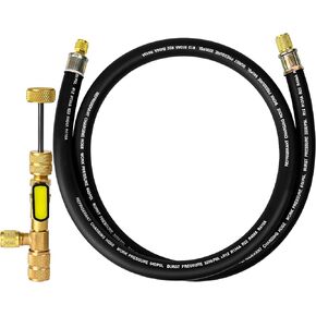 2025 Upgraded 1/2" HVAC Vacuum Hose Evacuation Kit，Valve Core Removal Tool and Evacuation Hose，1/4″ and 5/16″ Valve Core Removal Tool，3/8" to 1/4" Fittings High- Flow Refrigerant Hose，6-Feet,Black