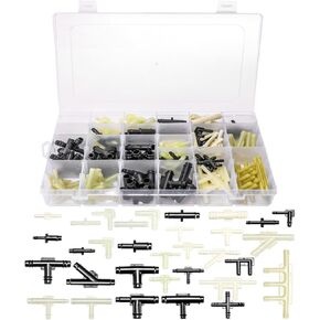 159 Pieces Vacuum Connector Assortment, 32 Sizes Automotive Vacuum Tee Connector Kit, Heat Resistance 240°C / 460℉ Nylon Tubing Hose Cap for Automotive Replacement, Tube Maintenance