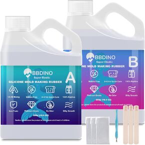 BBDINO Silicone Mold Making Kit - Translucent Silicone for Mold Making 20A - Platinum Liquid Mold Making Silicone 2 Gals + Tools Kit- 1:1 by Volume - Ideal for Resin Molds, Silicone Molds, Soap Molds