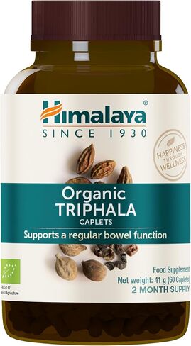 Himalaya Organic Triphala, 2 Month Supply, for Colon Cleanse, Detox & Occasional Constipation, USDA Certified Organic, Non-GMO, Gluten-Free, Extract & Powder Herbal Supplement, 688 mg, 60 Caplets in Kuwait